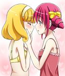  bad_id bad_pixiv_id blonde_hair blush bow bra camisole closed_eyes couple hair_bow hairband hand_on_another's_cheek hand_on_another's_face heart hoshizora_miyuki imminent_kiss kise_yayoi multiple_girls open_mouth pink_eyes pink_hair precure short_hair smile_precure! tottoto_tomekichi underwear white_hairband yuri 
