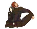  alternate_costume beard black_eyes black_hair bob_cut facial_hair fate/zero fate_(series) formal logicon male_focus multiple_boys necktie red_eyes red_hair rider_(fate/zero) suit waver_velvet 