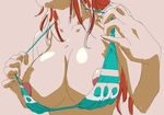  areolae bikini_top breasts cleavage close-up kyabakurabakufu large_breasts long_hair nami_(one_piece) nipples one_piece orange_hair pink_background simple_background solo strap_pull upper_body 