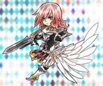  armor artist_request blue_eyes chibi final_fantasy final_fantasy_xiii final_fantasy_xiii-2 lightning_farron lowres pink_hair solo source_request sword weapon 
