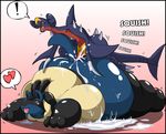  anal anal_penetration blue blue_body blush cum cum_inflation cum_inside drgnalexia drooling duo excessive_cum female feral from_behind garchomp gay inflation lucario lying male morbidly_obese nintendo nude obese on_front overweight penetration plain_background pok&#233;mon pok&eacute;mon saliva sex size_difference straight video_games 
