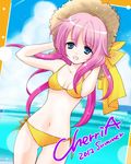  bad_id bad_pixiv_id bikini blue_eyes hat long_hair original pink_hair sakuragi_akira solo straw_hat swimsuit 