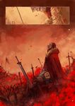  a9219669 armor arrow battlefield beard blood bloody_tears cape corpse death facial_hair fate/zero fate_(series) immersed male_focus multiple_boys planted_sword planted_weapon red_eyes red_hair rider_(fate/zero) sword weapon 