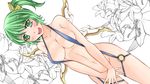  alternate_costume aoshima bare_shoulders blush breasts center_opening collarbone covering covering_crotch daiyousei dutch_angle flower green_eyes green_hair highres large_breasts lily_(flower) navel older open_mouth side_ponytail slingshot_swimsuit smile solo swimsuit touhou wings 