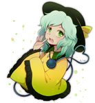 green_eyes green_hair hat heart heart-shaped_pupils highres komeiji_koishi kty_(04) short_hair solo symbol-shaped_pupils third_eye touhou 