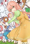  bad_id bad_pixiv_id cccpo dress fairy_(jintai) jigsaw_puzzle jinrui_wa_suitai_shimashita long_hair pink_hair puzzle smile watashi_(jintai) yellow_eyes 