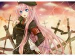  armband bad_id bad_pixiv_id blue_eyes gloves hat long_hair megurine_luka microphone mikipa military military_uniform necktie open_mouth pink_hair solo uniform very_long_hair vocaloid 