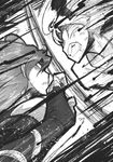  bandages battle comic doujinshi duel greyscale hair_ribbon hairband hijiri_byakuren kage_houshi katana konpaku_youmu monochrome multiple_girls ribbon short_hair sword teeth touhou weapon 