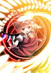  blonde_hair bobby_socks danmaku flandre_scarlet frills glowing hat hexagram magic_circle mary_janes open_mouth outstretched_arms outstretched_hand red_eyes shoes short_hair side_ponytail smile socks solo spread_arms touhou wings yukizuki_chikuba 
