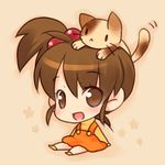  animal animal_on_head bad_id bad_pixiv_id brown_eyes brown_hair cat cat_on_head chibi ech kyon_no_imouto on_head shamisen_(suzumiya_haruhi) short_hair side_ponytail solo suzumiya_haruhi_no_yuuutsu 