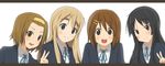  akiyama_mio bad_id bad_pixiv_id black_eyes black_hair blonde_hair blue_eyes blush brown_eyes brown_hair hair_ornament hairband hairclip hirasawa_yui k-on! kotobuki_tsumugi letterboxed long_hair mkt_(50r50r) multiple_girls open_mouth round_teeth school_uniform short_hair smile tainaka_ritsu teeth v 