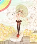  bow bowtie flower green_eyes green_hair hatsune_miku head_tilt highres komoekomoe loafers long_hair rainbow shoes skirt solo thighhighs twintails umbrella very_long_hair vocaloid 