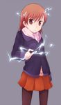  brown_eyes brown_hair coat electricity flower hair_ornament hairpin misaka_mikoto nae_(rno) pantyhose scarf skirt solo to_aru_majutsu_no_index winter_clothes 