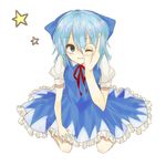  bad_id bad_pixiv_id blue_eyes blue_hair cirno hiharo one_eye_closed solo touhou 