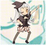  bloomers bracelet hand_on_hip harvest_moon harvest_moon_animal_parade hat jewelry long_hair one_eye_closed orange_eyes saturday_night_fever silver_hair smile solo thighhighs underwear witch witch_(harvest_moon) witch_hat zoom_layer 