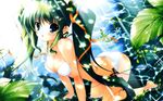  bikini blue_eyes breasts cleavage copyright_request dappled_sunlight green_hair hair_ribbon kneeling leaf long_hair medium_breasts mikeou ribbon solo submerged sunlight swimsuit twintails very_long_hair wallpaper water widescreen 