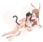  animal_ears ass bad_id bad_pixiv_id barefoot blue_eyes bra brown_hair bunny_ears cat_ears charlotte_e_yeager fang feet francesca_lucchini green_eyes green_hair legs lingerie long_hair looking_back multiple_girls panties red_bra red_panties smile strike_witches tail twintails underwear underwear_only white_bra white_panties world_witches_series zbura 