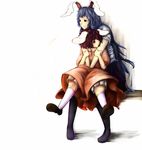  animal_ears bad_id bad_pixiv_id bloomers blue_hair brown_hair bunny_ears comforting dress hug hug_from_behind inaba_tewi jewelry multiple_girls pendant reisen_udongein_inaba sitting sitting_on_lap sitting_on_person touhou underwear yoss_3 