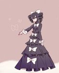  bad_id bad_pixiv_id black_hair blue_eyes bow drill_hair frills gen_5_pokemon gothitelle hair_bow lolita_fashion personification pokemon solo twin_drills twintails yuura 