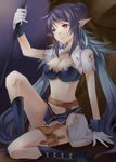  blue_footwear blue_hair boots breasts bustier cleavage convenient_leg gloves judith knee_boots kontore large_breasts lingerie long_hair midriff navel pointy_ears red_eyes smile solo tales_of_(series) tales_of_vesperia underwear weapon white_gloves 