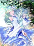  bad_id bad_pixiv_id closed_eyes detached_sleeves frog green_hair hair_ornament kochiya_sanae long_hair monicanc ofuda shide snake solo touhou 