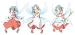  apron ascot bad_id bad_pixiv_id blush brown_eyes dress fairy flower grey_hair highres knife maid original ponytail red_dress salute shoes smile socks solo standing tears touhou waving wings yasunao_(yasunao-z) 