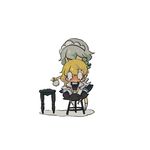  apron bad_id bad_pixiv_id bandages blonde_hair blush bow braid chibi dress grey_hair hair_bow izayoi_sakuya kawanabe kirisame_marisa maid maid_headdress multiple_girls no_hat no_headwear short_sleeves sitting stool tears touhou wavy_mouth 