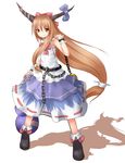  baram belt bow brown_eyes brown_hair chain gourd hair_bow horn_ribbon horns ibuki_suika long_hair ribbon solo touhou very_long_hair wrist_cuffs 