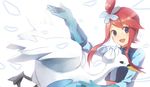  blue_eyes fuuro_(pokemon) gen_5_pokemon gloves gym_leader hair_ornament open_mouth outstretched_hand pokemon pokemon_(creature) pokemon_(game) pokemon_bw red_hair smile swanna weee_(raemz) 