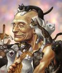  :3 animal animal_on_head anus cat cat_on_head fangs male_focus matataku monita_(matataku) old_man on_head original smile solo tail testicles too_many too_many_cats v-shaped_eyebrows 