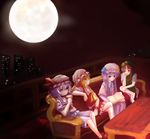  bad_id bad_pixiv_id balcony book couch cup flandre_scarlet hong_meiling moon multiple_girls niangao patchouli_knowledge remilia_scarlet table touhou 