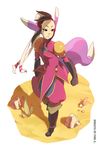  animal_ears bad_id bad_pixiv_id black_eyes breath_of_fire breath_of_fire_iv brown_hair choker eyeshadow gloves makeup ribbon solo standing tail ursula_(breath_of_fire) yupii 