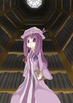  bad_id bad_pixiv_id book bookshelf hair_ribbon hat library long_hair patchouli_knowledge purple_eyes purple_hair ribbon solo sorrau touhou voile window 