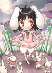  :q bad_id bad_pixiv_id barefoot black_hair bunny chibi inaba_tewi moon okome_(ricecandy) red_eyes solo tongue tongue_out too_many too_many_bunnies touhou 