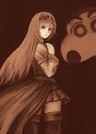  alicia_(valkyrie_profile_2) boots crayon_shin-chan hairband kara_(color) long_hair monochrome nohara_shinnosuke overskirt princess puffy_sleeves seiyuu_connection sepia skirt standing thigh_boots thighhighs valkyrie_profile valkyrie_profile_2 yajima_akiko zettai_ryouiki 