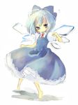  bad_id bad_pixiv_id barefoot blue_eyes blue_hair bow cirno himehi short_hair solo sweat touhou wings 