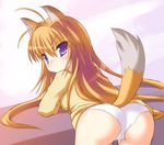  animal_ears ass bent_over blue_eyes fox_ears fox_tail kanokon long_hair minamoto_chizuru orange_hair panties safi solo tail underwear 