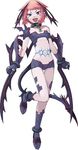  agneah bandeau collar demon_girl duplicate facial_mark fang flat_chest gloves head_wings highres leg_lift pale_skin pink_hair pointy_ears purple_eyes short_hair shorts slit_pupils solo strapless summon_night summon_night_twin_age tail tattoo thigh_gap tobe_sunaho tubetop wings 