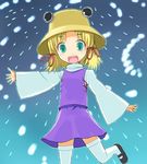  hat lowres moriya_suwako snow solo thighhighs touhou yuugiri 