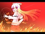  bad_id bad_pixiv_id fire fujiwara_no_mokou long_hair nanamomo_rio ribbon solo touhou white_hair 