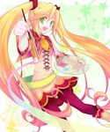  art_brush blonde_hair boots colorful dress flat_chest gradient_hair green_eyes jpeg_artifacts koto_(colorcube) long_hair looking_at_viewer multicolored_hair open_mouth orange_hair original paint paintbrush painting palette pantyhose pink_hair red_legwear smile solo twintails 