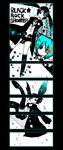  aqua_eyes aqua_hair bad_id bad_pixiv_id bangs belt bikini_top black_hair black_rock_shooter black_rock_shooter_(character) boots burning_eye chain checkered coat digital_dissolve dissolving flat_chest front-tie_top hatsune_miku higashi_(azm) highres hood hooded_jacket jacket knee_boots long_hair long_image midriff multicolored_hair multiple_girls navel pale_skin short_shorts shorts star tall_image twintails uneven_twintails very_long_hair vocaloid zipper 