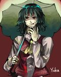  :q ascot character_name finger_licking green_hair hands kazami_yuuka licking looking_away lowres plaid plaid_vest red_eyes shaded_face short_hair solo tongue tongue_out touhou umbrella upper_body vest 