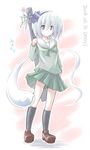  alternate_costume blue_eyes hairband highres hitodama kibushi konpaku_youmu konpaku_youmu_(ghost) school_uniform short_hair solo touhou white_hair 