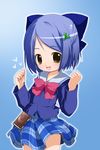  blue_hair bow gakuen_utopia_manabi_straight! inamori_mika kosumo pink_bow plaid plaid_skirt school_uniform seiou_gakuen_school_uniform short_hair skirt solo 