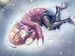  ahoge closed_eyes game_cg gloves kakizaki_mashiro lying mashiro_botan minazuki_haruka pantyhose school_uniform snow solo 
