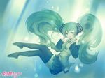  aqua_hair hatsune_miku long_hair solo thighhighs twintails underwater very_long_hair vocaloid wet wet_clothes yukise_miyu 