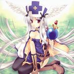  aquarian_age elbow_gloves gloves hat head_wings highres long_hair purple_eyes ribbon scepter silver_hair solo staff thighhighs wings wnb_mark 
