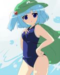  bag blue_hair kawashiro_nitori oka_(bananashoe) one-piece_swimsuit school_swimsuit short_hair solo swimsuit touhou two_side_up 