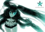  arm_cannon bad_id bad_pixiv_id bangs belt bikini_top black_hair black_rock_shooter black_rock_shooter_(character) blue_eyes burning_eye coat flat_chest front-tie_top gloves gun hood hooded_jacket jacket long_hair midriff navel pale_skin short_shorts shorts solo star twintails uneven_twintails very_long_hair weapon yuuno_(yukioka) 